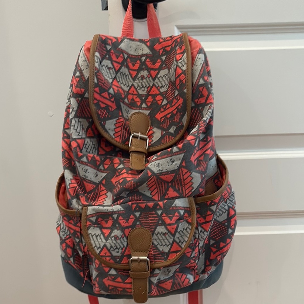 Geometric Pattern Backpack With Buckle Straps - image 1